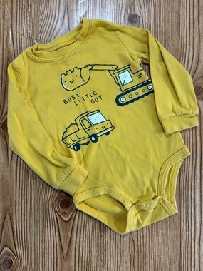 7/$20 Carter’s Yellow "Busy Little Guy" Construction Long Sleeve Bodysuit Onesie